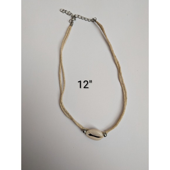 Handmade Jewelry - Handmade Cowrie Shell Choker Necklace Cream Cord Boho Beach Jewelry 12 Inch
